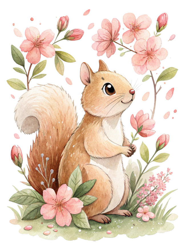 floral squirrel fabric panel