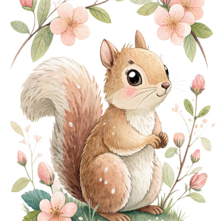floral squirrel fabric panel