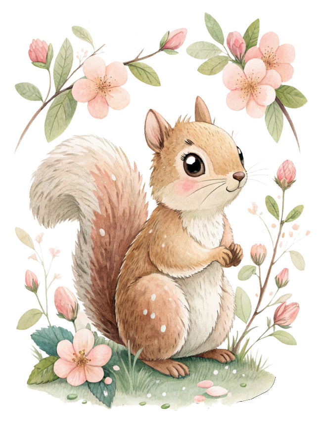 floral squirrel fabric panel