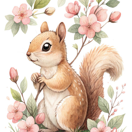 floral squirrel fabric panel