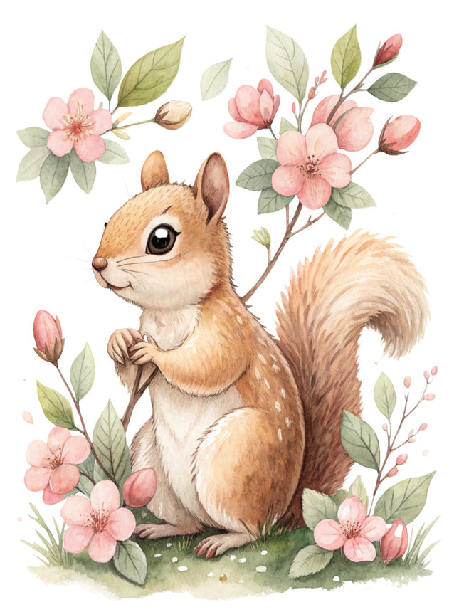 floral squirrel fabric panel