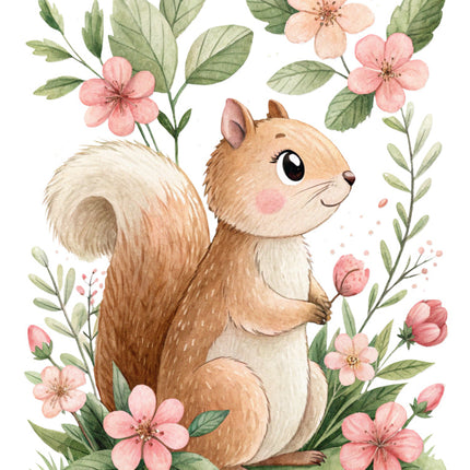floral squirrel fabric panel