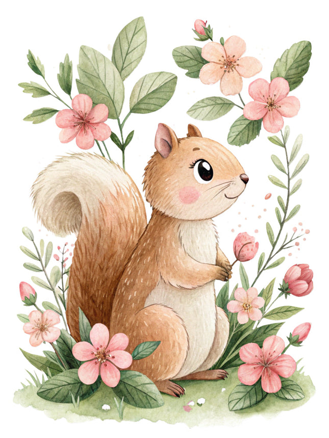 floral squirrel fabric panel