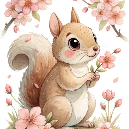 floral squirrel fabric panel