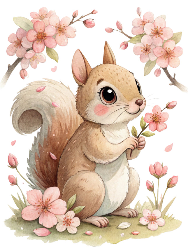 floral squirrel fabric panel