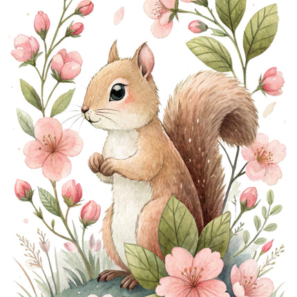 floral squirrel fabric panel