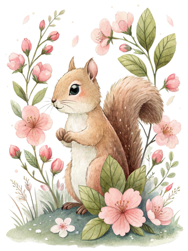 floral squirrel fabric panel