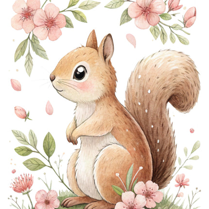 floral squirrel fabric panel