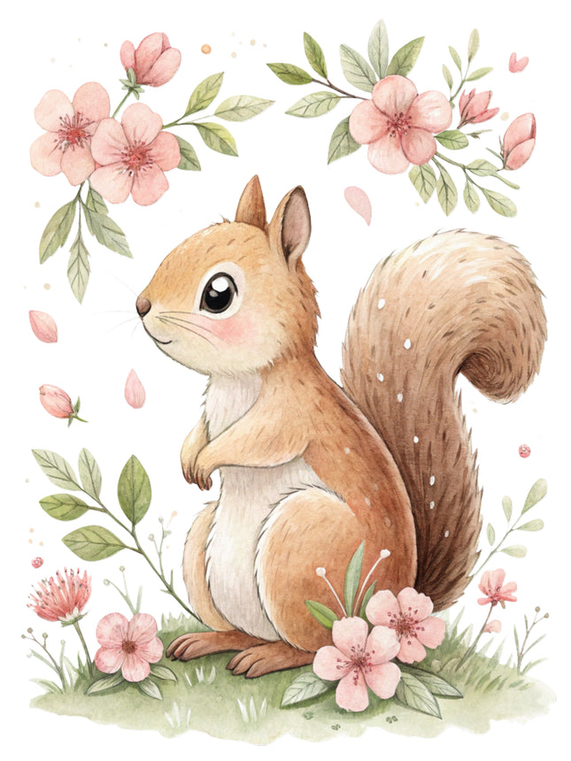 floral squirrel fabric panel