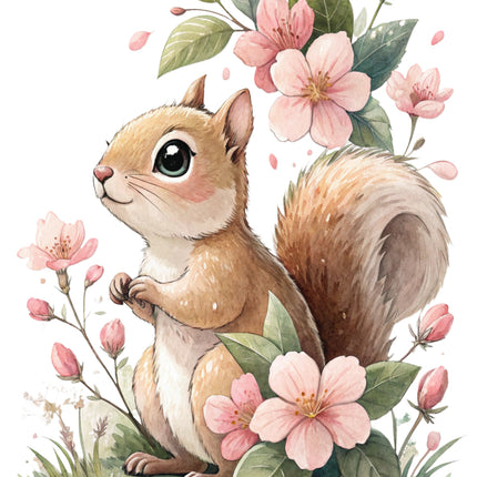 floral squirrel fabric panel