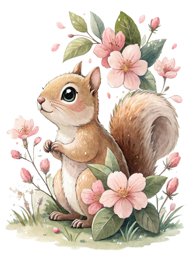 floral squirrel fabric panel