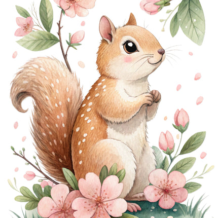 floral squirrel fabric panel