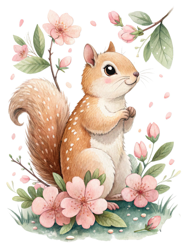 floral squirrel fabric panel