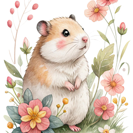Floral Hamster 100% Cotton Fabric Panel Block AL556