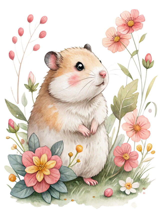 Floral Hamster 100% Cotton Fabric Panel Block AL556