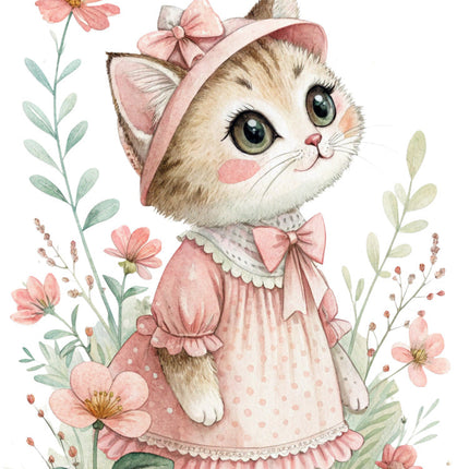 cat in a dress and bonnet fabric panel