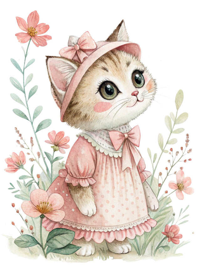 cat in a dress and bonnet fabric panel