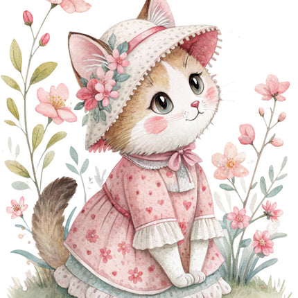 cat in a dress and bonnet fabric panel