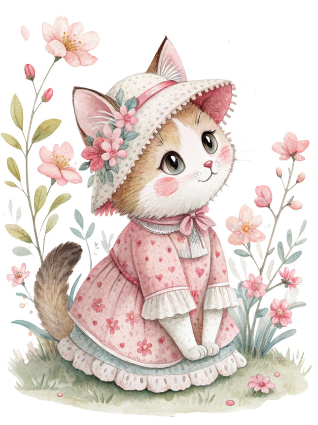 cat in a dress and bonnet fabric panel