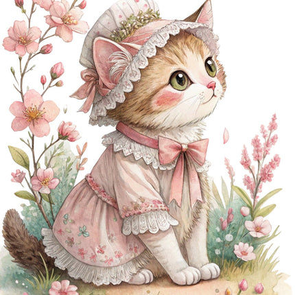 cat in a dress and bonnet fabric panel