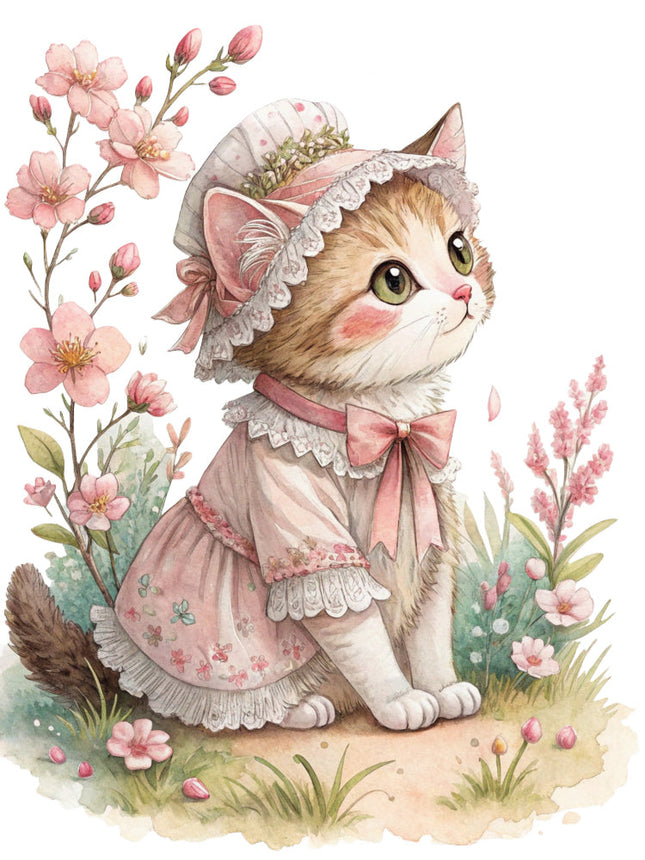 cat in a dress and bonnet fabric panel