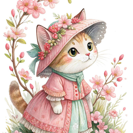 cat in a dress and bonnet fabric panel