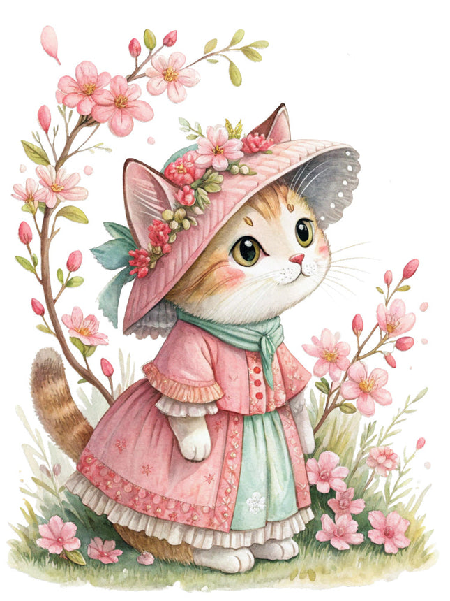 cat in a dress and bonnet fabric panel