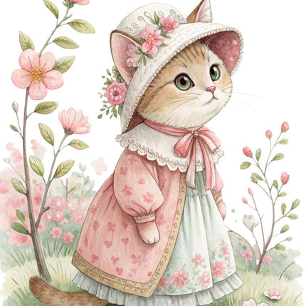 cat in a dress and bonnet fabric panel