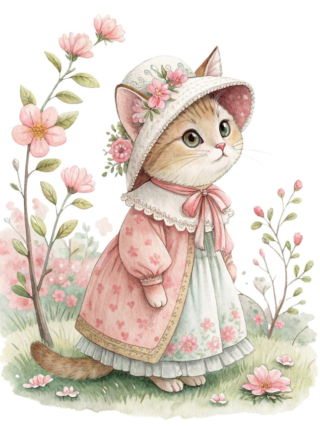 cat in a dress and bonnet fabric panel
