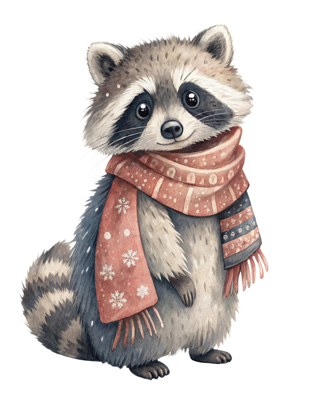snowy raccoon quilt block