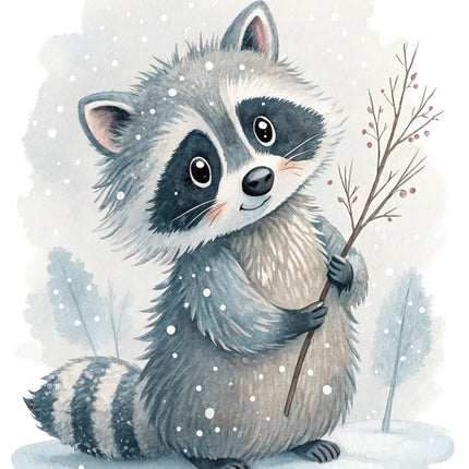 winter raccoon fabric panel