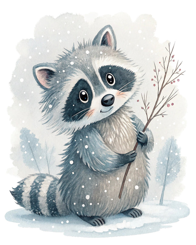 winter raccoon fabric panel