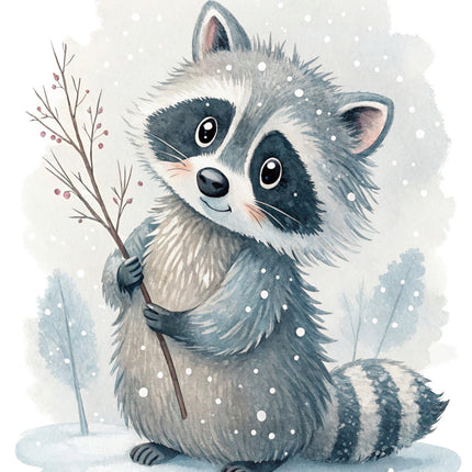 winter raccoon quilt block