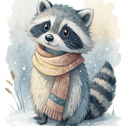 winter raccoon quilt block
