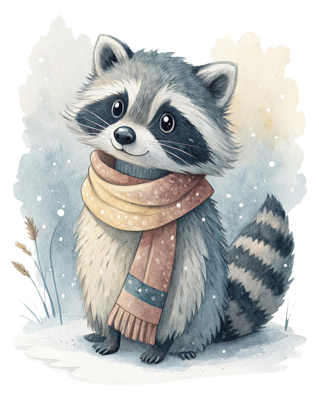 winter raccoon quilt block