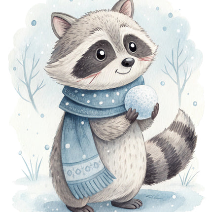 winter raccoon quilt panel