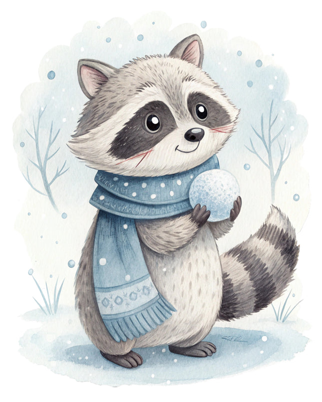 winter raccoon quilt panel