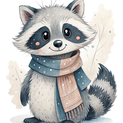 raccoon wearing a scarf fabric panel