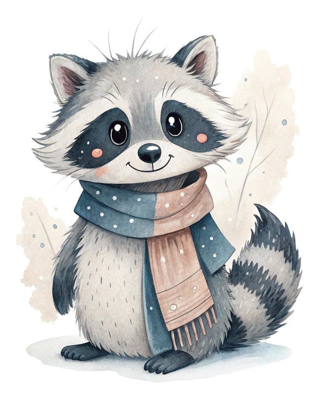 raccoon wearing a scarf fabric panel