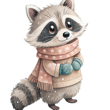 winter raccoon fabric panel