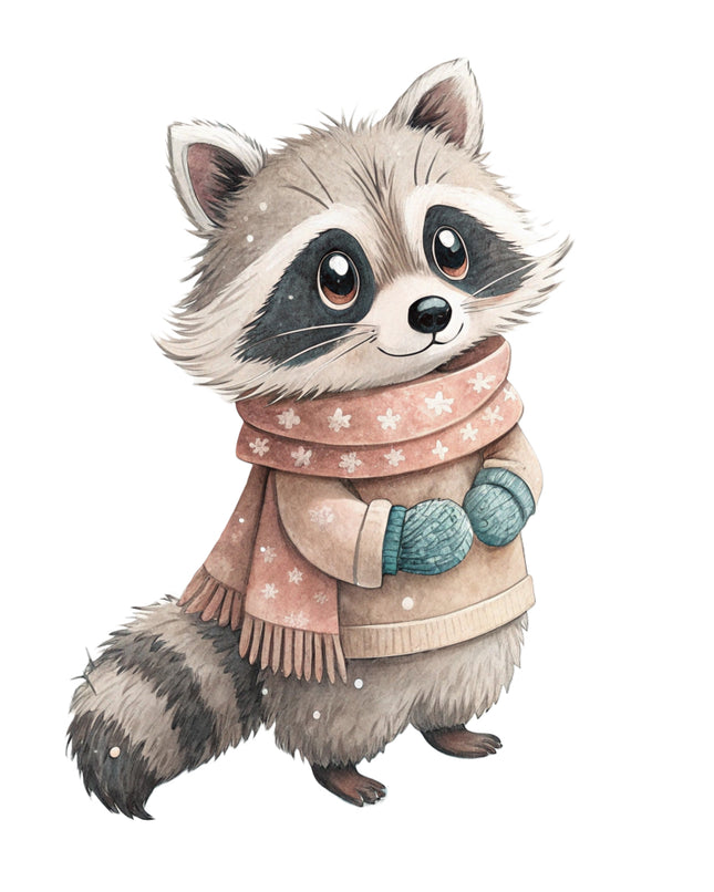 winter raccoon fabric panel