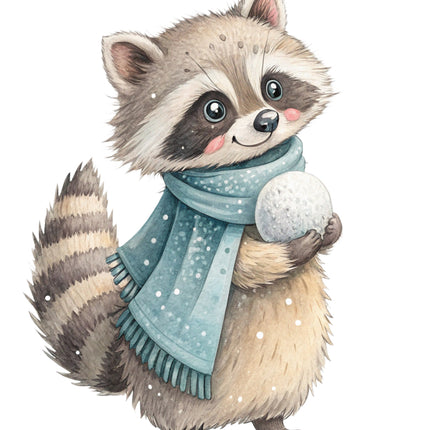raccoon in snow fabric panel