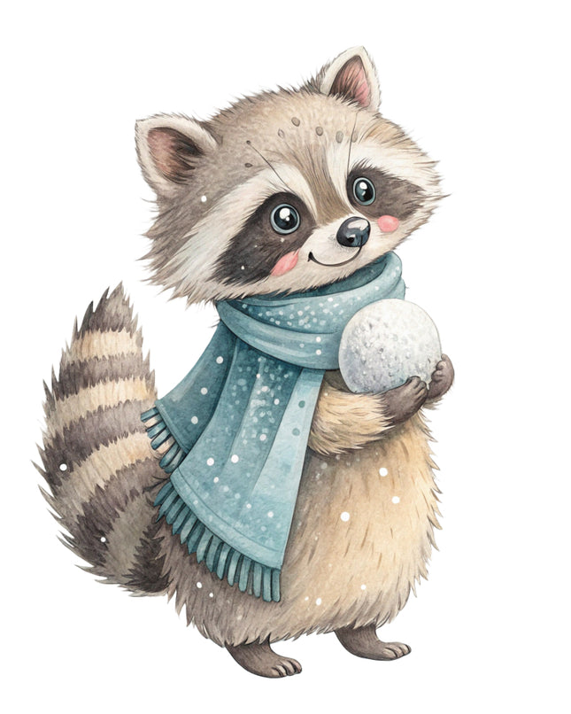 raccoon in snow fabric panel