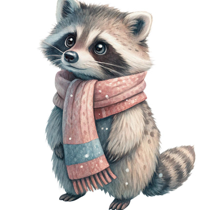 raccoon wearing a scarf quilt block