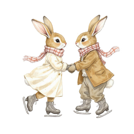 ice skating rabbits fabric panel