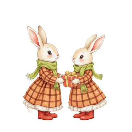 winter rabbits fabric panel