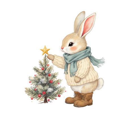 Christmas rabbit fabric panel