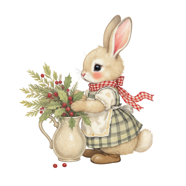 bunny holding a bouquet of flowers fabric panel