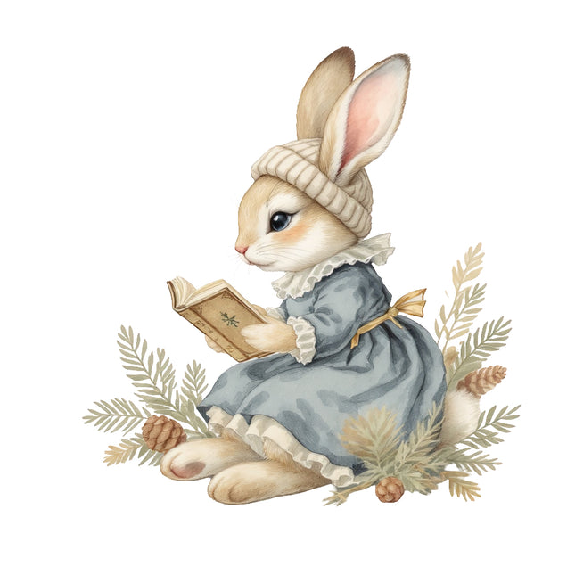 winter christmas rabbit fabric panel