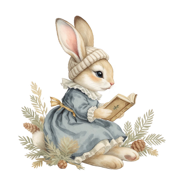 rabbit reading a book fabric panel
